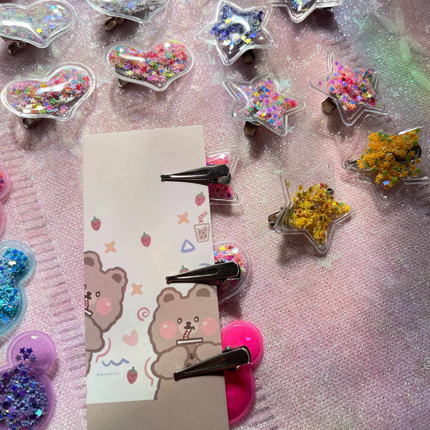 3pcs Kawaii Holographic Hair Clips Handmade :)